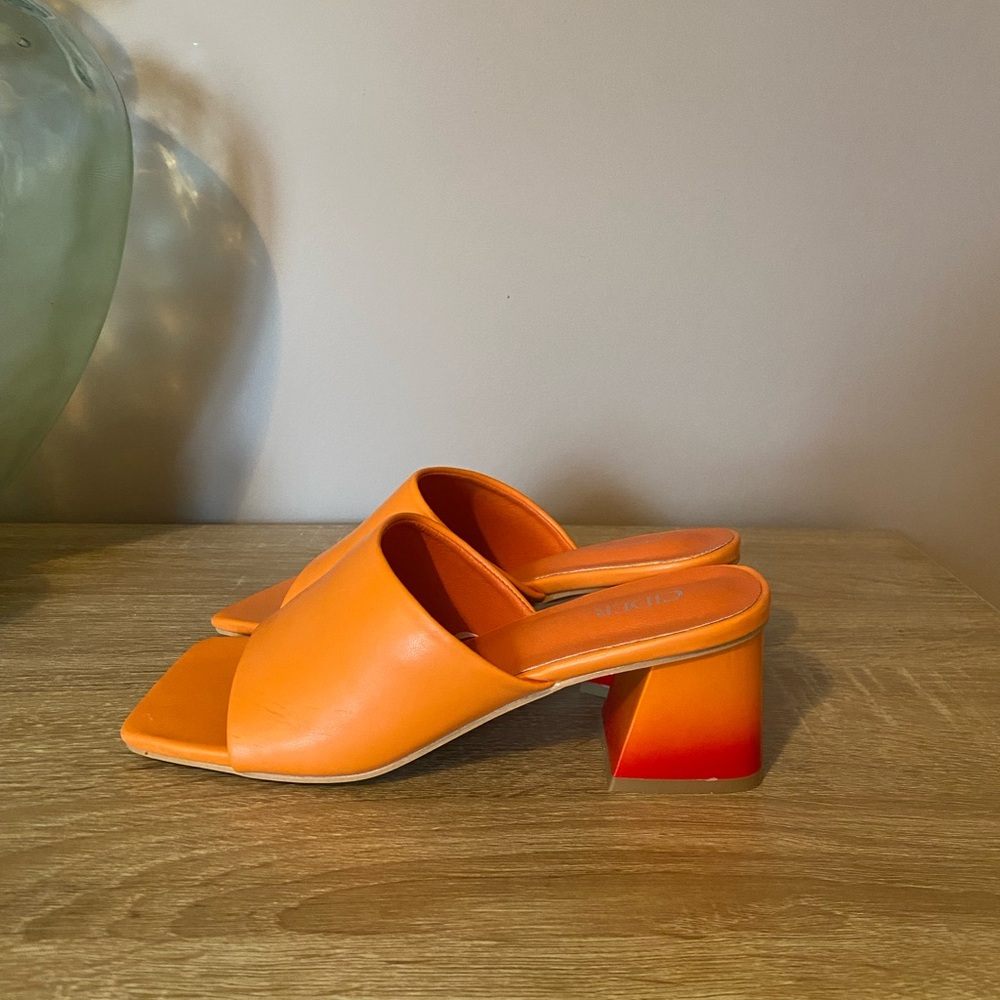 Orange Ombre Slide Sandals with Square Toe